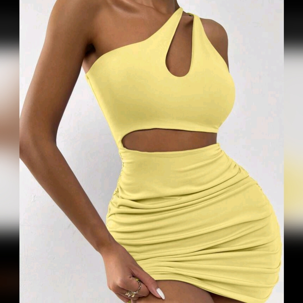 SHEIN Ruched Yellow Dress